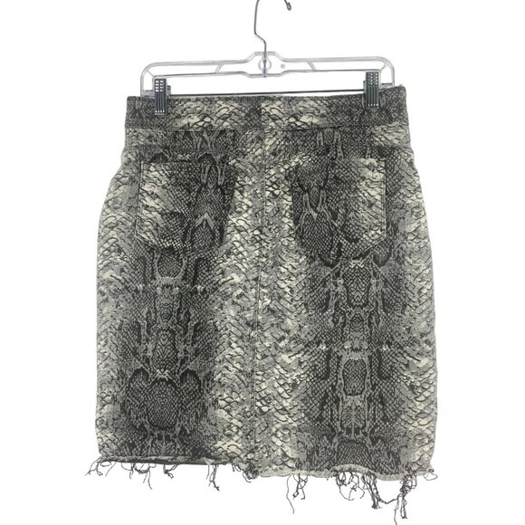 Coco Carmen Gray Snake Print Denim Mini Skirt With Frayed Hem Medium - Picture 2 of 13